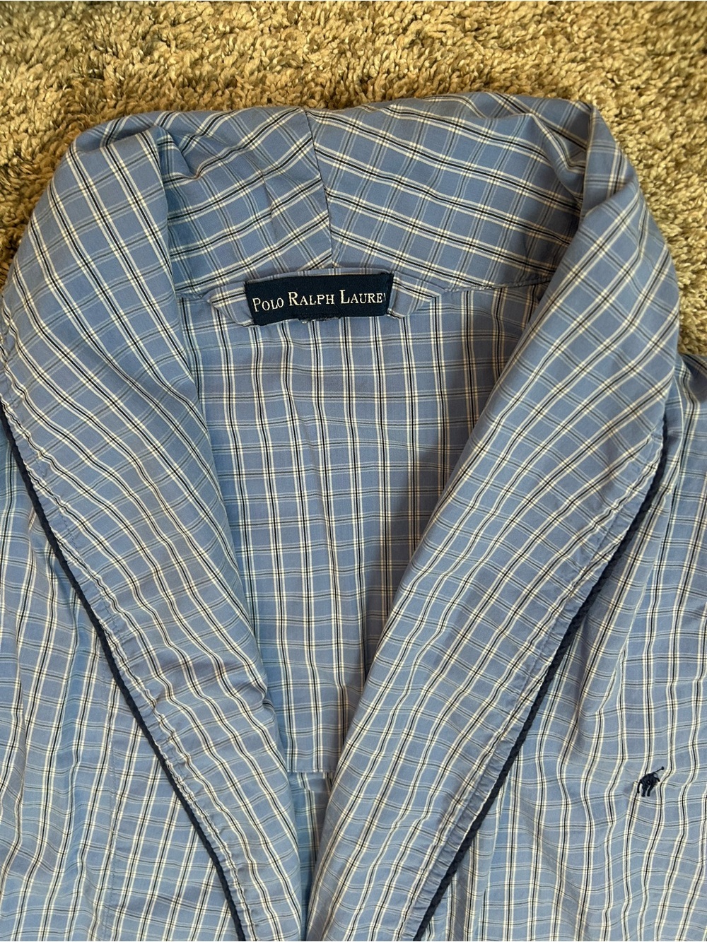 Polo Ralph Lauren Men's Blue Plaid Cotton Woven Robe Shawl Collar